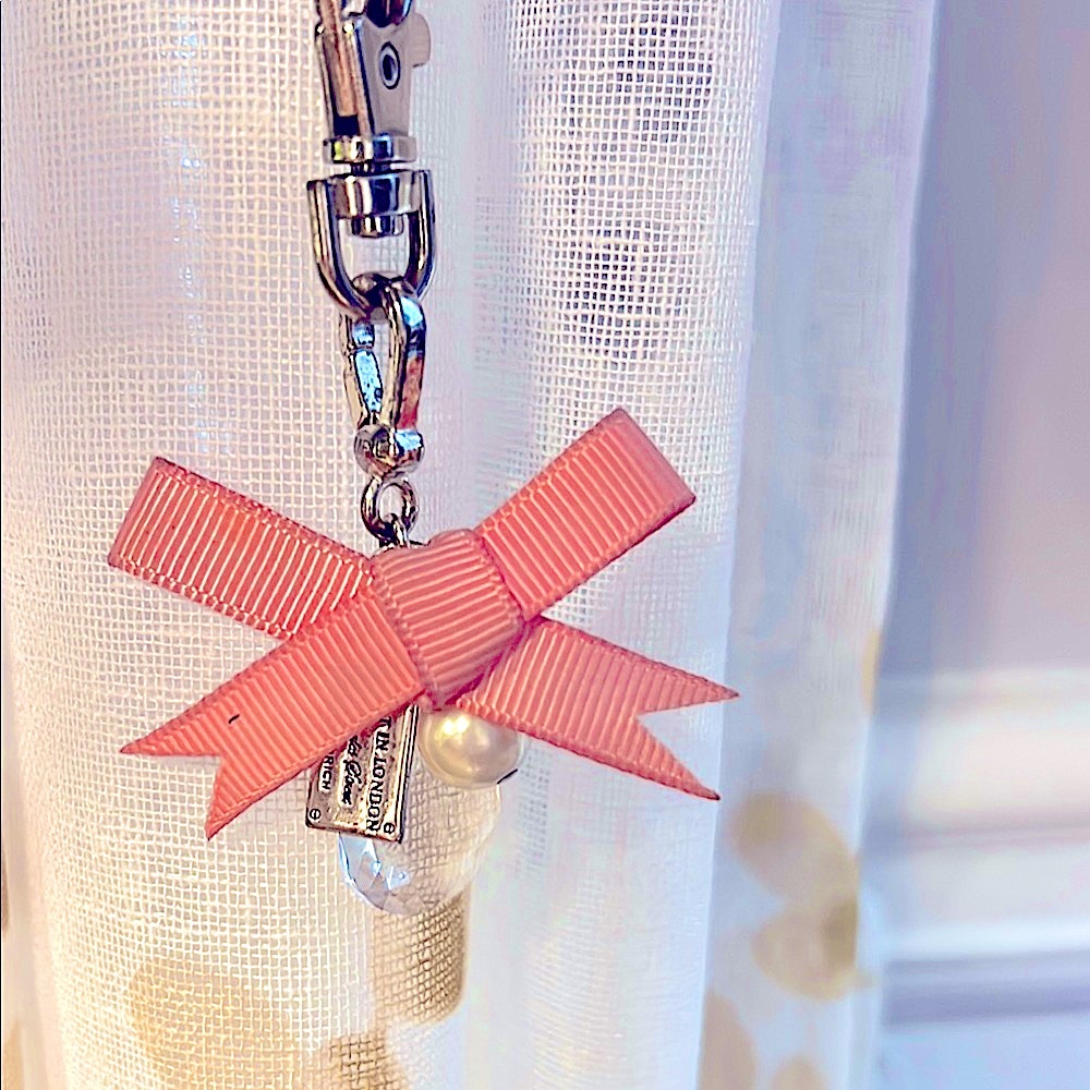 Pink Bow Keychain with Pearl Charm